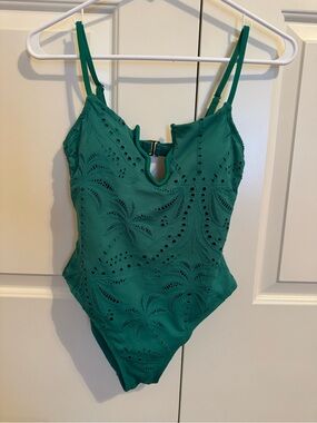 Time and Tru Emerald Green Eyelet One-Piece Swimsuit